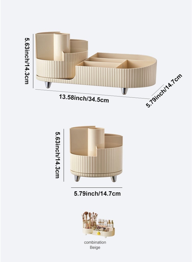 منظم مكياج دوّار 360° متعدد الأقسام مع حامل فرش - Image 3